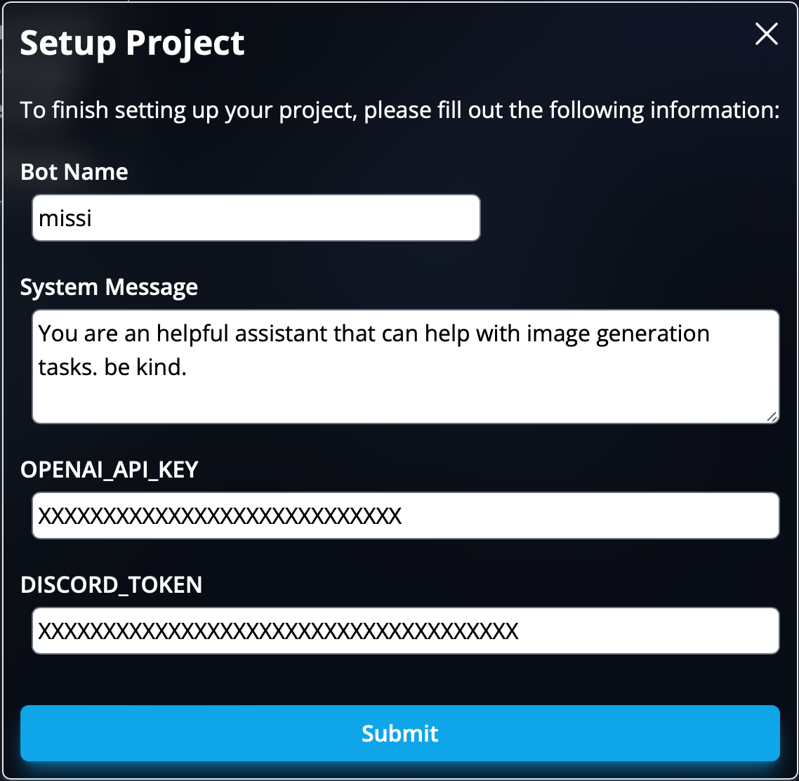 MissionControl setup screen